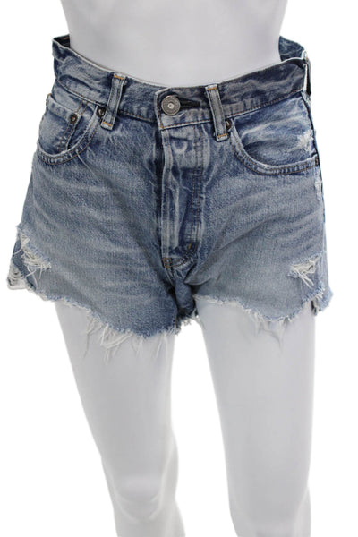 Moussy Unisex 90s Blue Cotton Button Front Shorts Size 24
