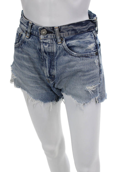 Moussy Unisex 90s Blue Cotton Button Front Shorts Size 24