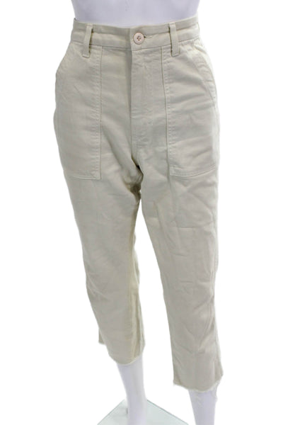 Amo Womens Cropped Cargo Pants Beige Button Size 25