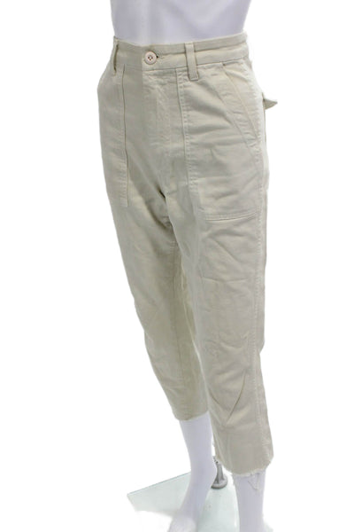 Amo Womens Cropped Cargo Pants Beige Button Size 25