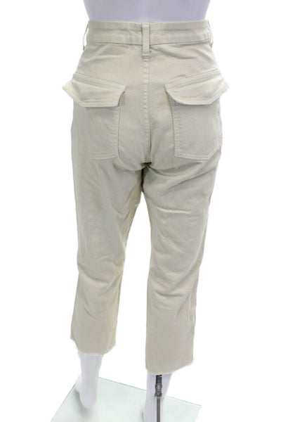 Amo Womens Cropped Cargo Pants Beige Button Size 25