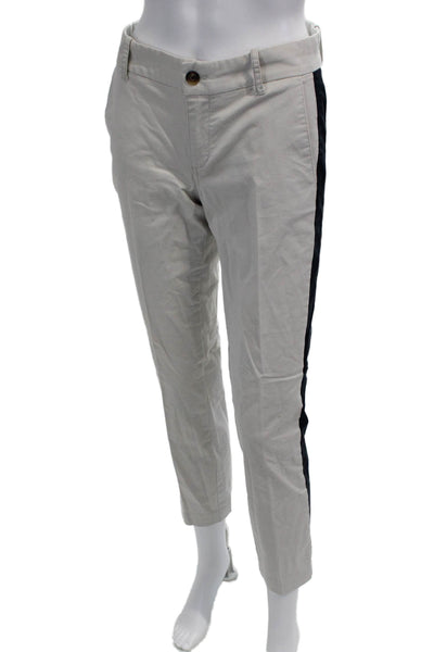 J Crew Womens Beige Striped Cropped Chino Pants Button Closure Size 2