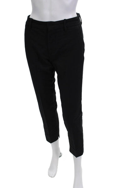 Zara Women Cropped Ankle Dress Pants Black Button Cotton Blend Size S
