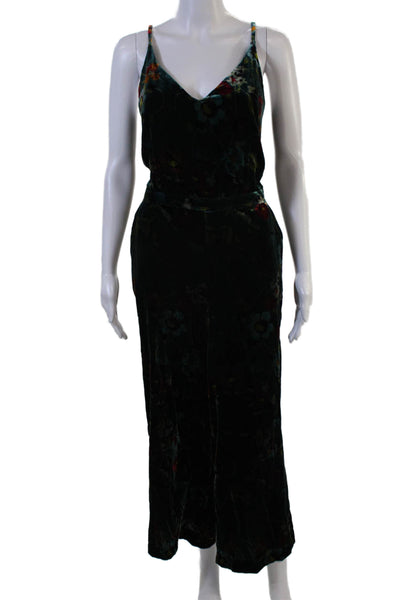 Loft Womens Green Floral Sleeveless V-Neck Jumpsuit Size 8
