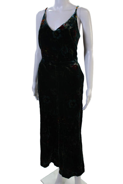Loft Womens Green Floral Sleeveless V-Neck Jumpsuit Size 8