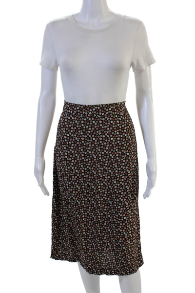 Madewell Women A-Line Black Floral Viscose Skirt Size 8