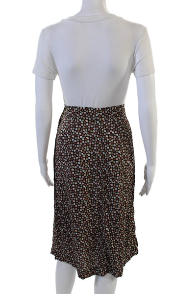 Madewell Women A-Line Black Floral Viscose Skirt Size 8
