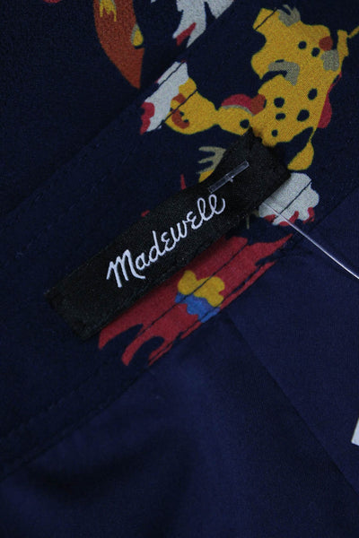 Madewell Women A-Line Wrap Silk Floral Knee Length Skirt Dark Blue Size M