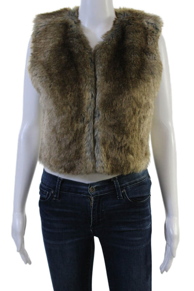 Illia Women Brown Polyurethane Vest Solid Sleeveless Size M