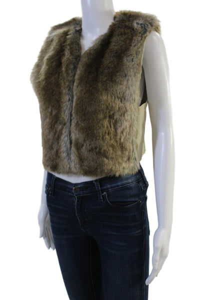 Illia Women Brown Polyurethane Vest Solid Sleeveless Size M