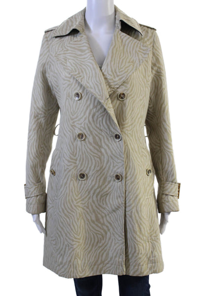 Via Spiga Womens Trench Coat Beige Animal Print Collared Button Size 4