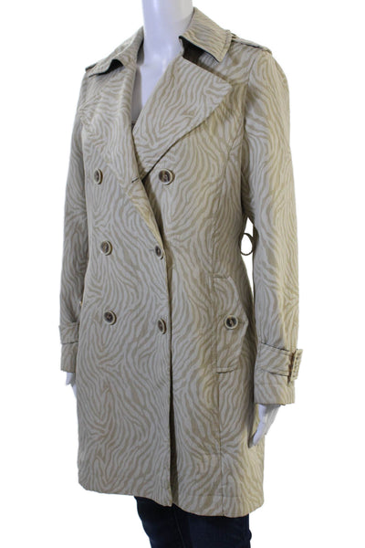 Via Spiga Womens Trench Coat Beige Animal Print Collared Button Size 4