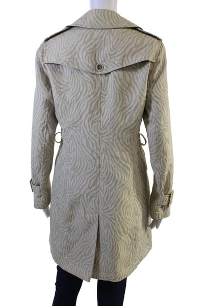 Via Spiga Womens Trench Coat Beige Animal Print Collared Button Size 4