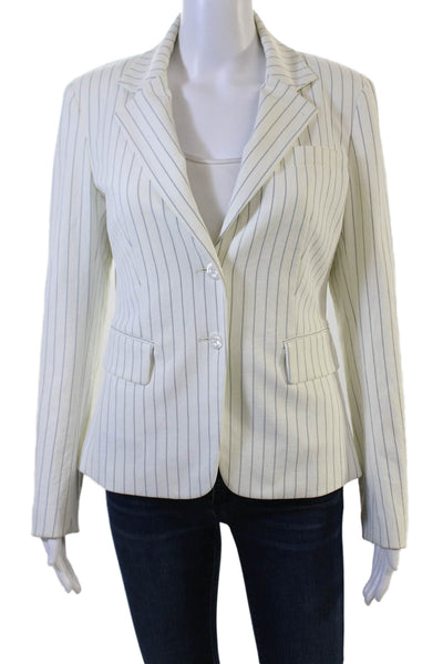 Jenne Maag Women White Striped Collared Button Blazer Long Sleeve Size S