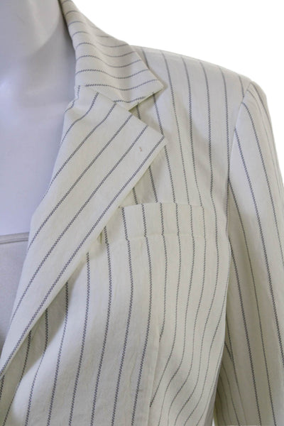Jenne Maag Women White Striped Collared Button Blazer Long Sleeve Size S