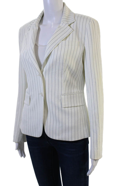 Jenne Maag Women White Striped Collared Button Blazer Long Sleeve Size S