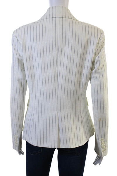 Jenne Maag Women White Striped Collared Button Blazer Long Sleeve Size S
