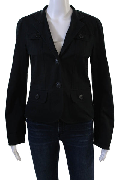 Lafayette 148 New York Womens Black Collared Button Blazer Long Sleeve Size 0