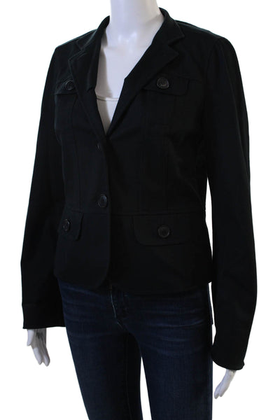 Lafayette 148 New York Womens Black Collared Button Blazer Long Sleeve Size 0