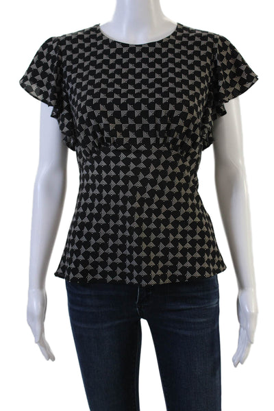 Joie Women Short Sleeve Cashmere Crew Neck Geometric Blouse Black Size XS