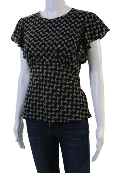 Joie Women Short Sleeve Cashmere Crew Neck Geometric Blouse Black Size XS