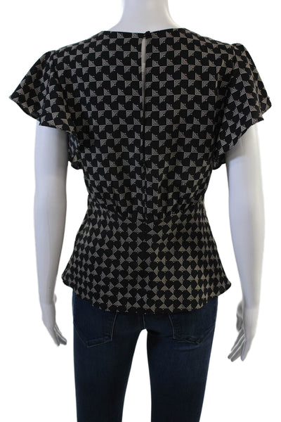 Joie Women Short Sleeve Cashmere Crew Neck Geometric Blouse Black Size XS
