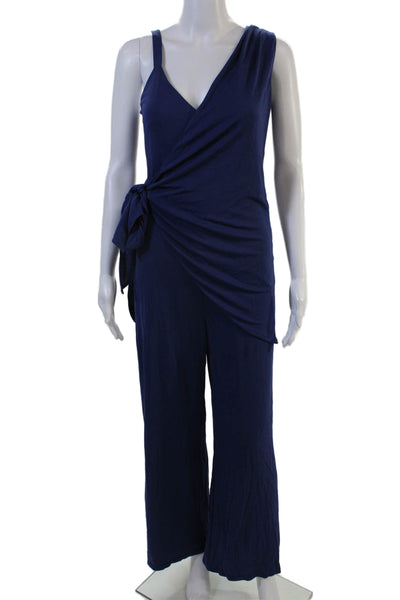 Halston Women Dark Blue V Neck Sleeveless Jumpsuit Size 2