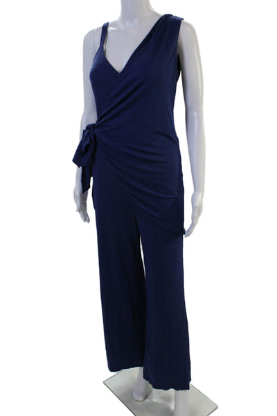 Halston Women Dark Blue V Neck Sleeveless Jumpsuit Size 2