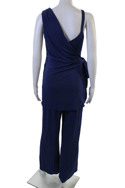 Halston Women Dark Blue V Neck Sleeveless Jumpsuit Size 2