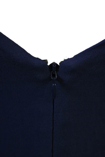 Halston Women Dark Blue V Neck Sleeveless Jumpsuit Size 2