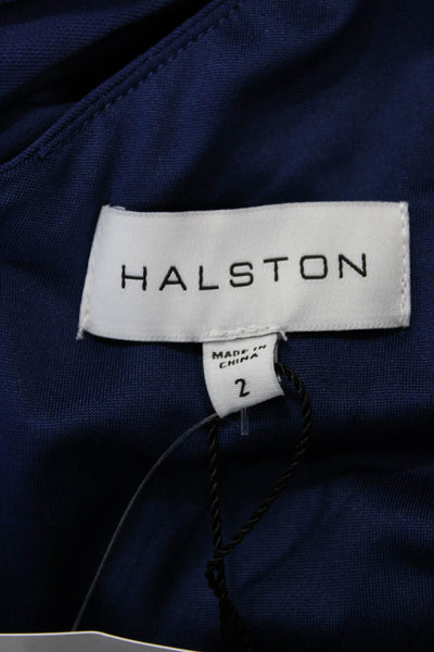 Halston Women Dark Blue V Neck Sleeveless Jumpsuit Size 2