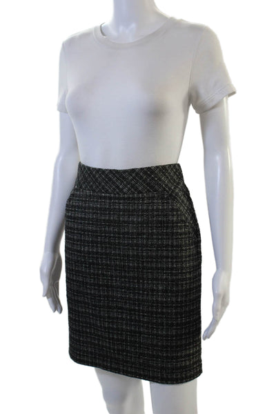 Trina Turk Women Pencil Skirt Black Check Knee Length Wool Blend Size 2