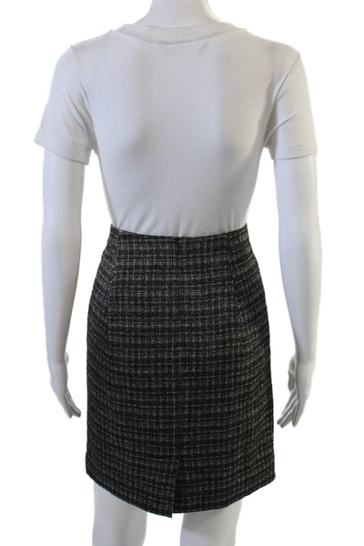 Trina Turk Women Pencil Skirt Black Check Knee Length Wool Blend Size 2