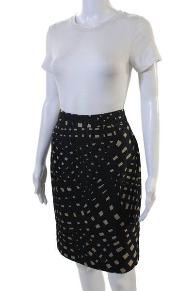 Trina Turk Women Straight Pencil Silk Geometric Knee Length Skirt Black Size 2