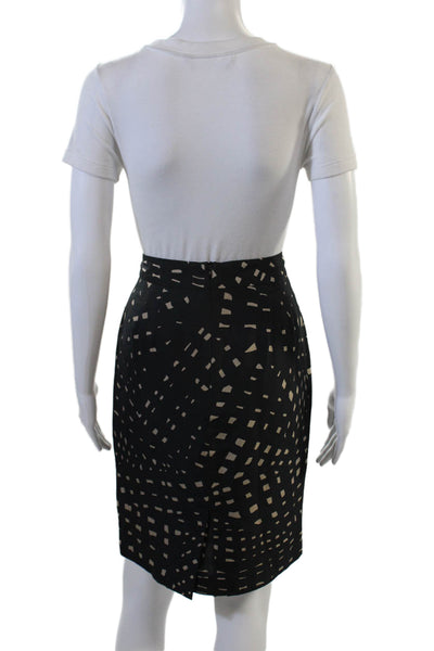Trina Turk Women Straight Pencil Silk Geometric Knee Length Skirt Black Size 2