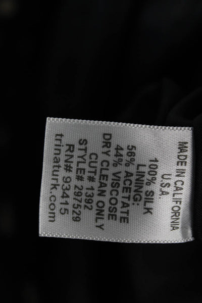 Trina Turk Women Straight Pencil Silk Geometric Knee Length Skirt Black Size 2