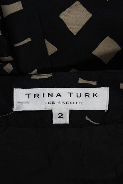 Trina Turk Women Straight Pencil Silk Geometric Knee Length Skirt Black Size 2