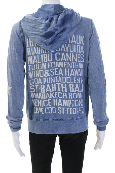 Sundry Womens Full-Zip Hoodie Blue Graphic Lyocell Size 2