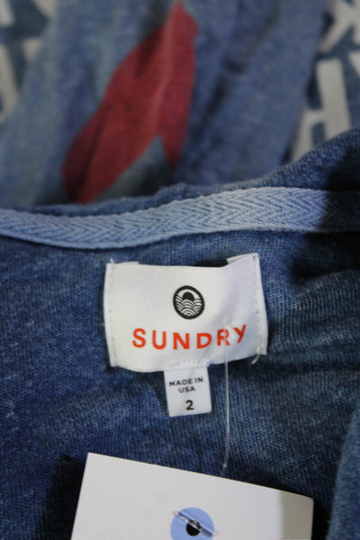 Sundry Womens Full-Zip Hoodie Blue Graphic Lyocell Size 2