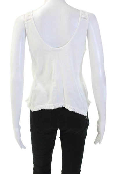 Zara Women Bohemian Camisole White Sleeveless Round Neck Cotton Blend Size M