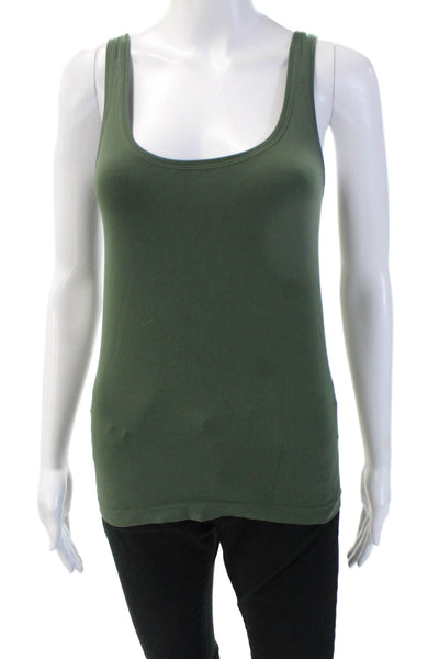Elie Tahari Womens Basic Tank Green Square Neck Sleeveless Army Size M