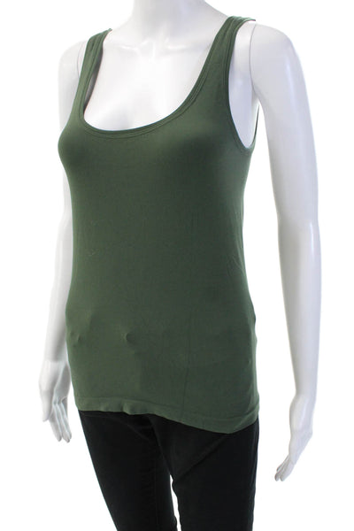 Elie Tahari Womens Basic Tank Green Square Neck Sleeveless Army Size M