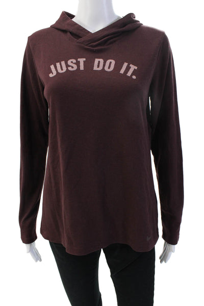 Nike Womens Pullover Hoodie Brown Graphic Quote Long Sleeve Size M