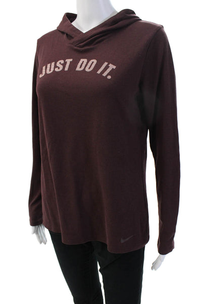 Nike Womens Pullover Hoodie Brown Graphic Quote Long Sleeve Size M