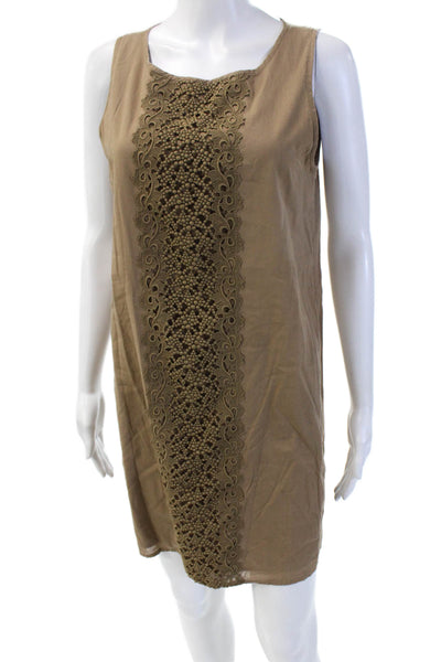 J Crew Women Shift Dress Brown 100% Cotton Square Neck Sleeveless Size S