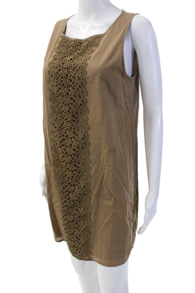 J Crew Women Shift Dress Brown 100% Cotton Square Neck Sleeveless Size S