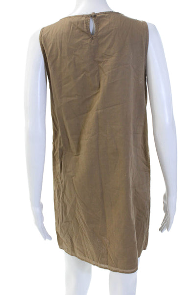 J Crew Women Shift Dress Brown 100% Cotton Square Neck Sleeveless Size S