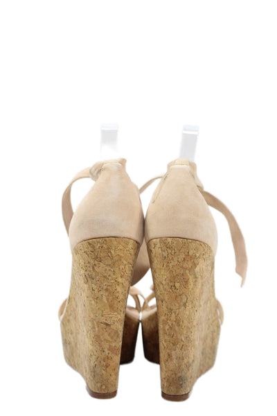 Alexandre Birman Womens Suede Ankle Strap Cork Wedge Sandals Pink Size 38 8