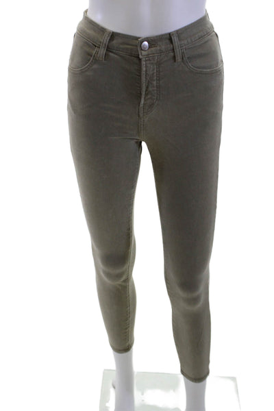 J Brand Women Ankle Cropped High Rise Jeggings Army Green Button Size 24