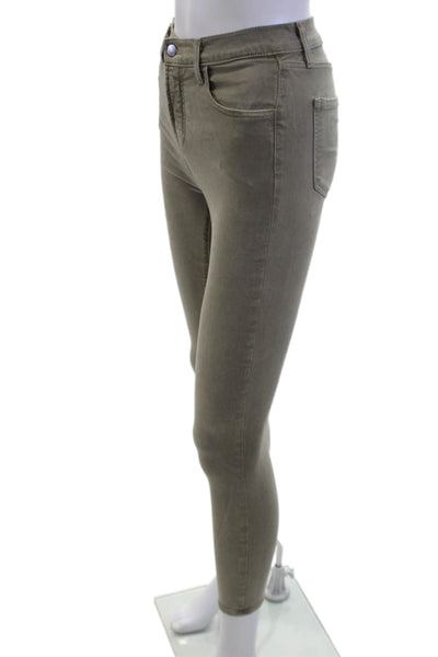 J Brand Women Ankle Cropped High Rise Jeggings Army Green Button Size 24